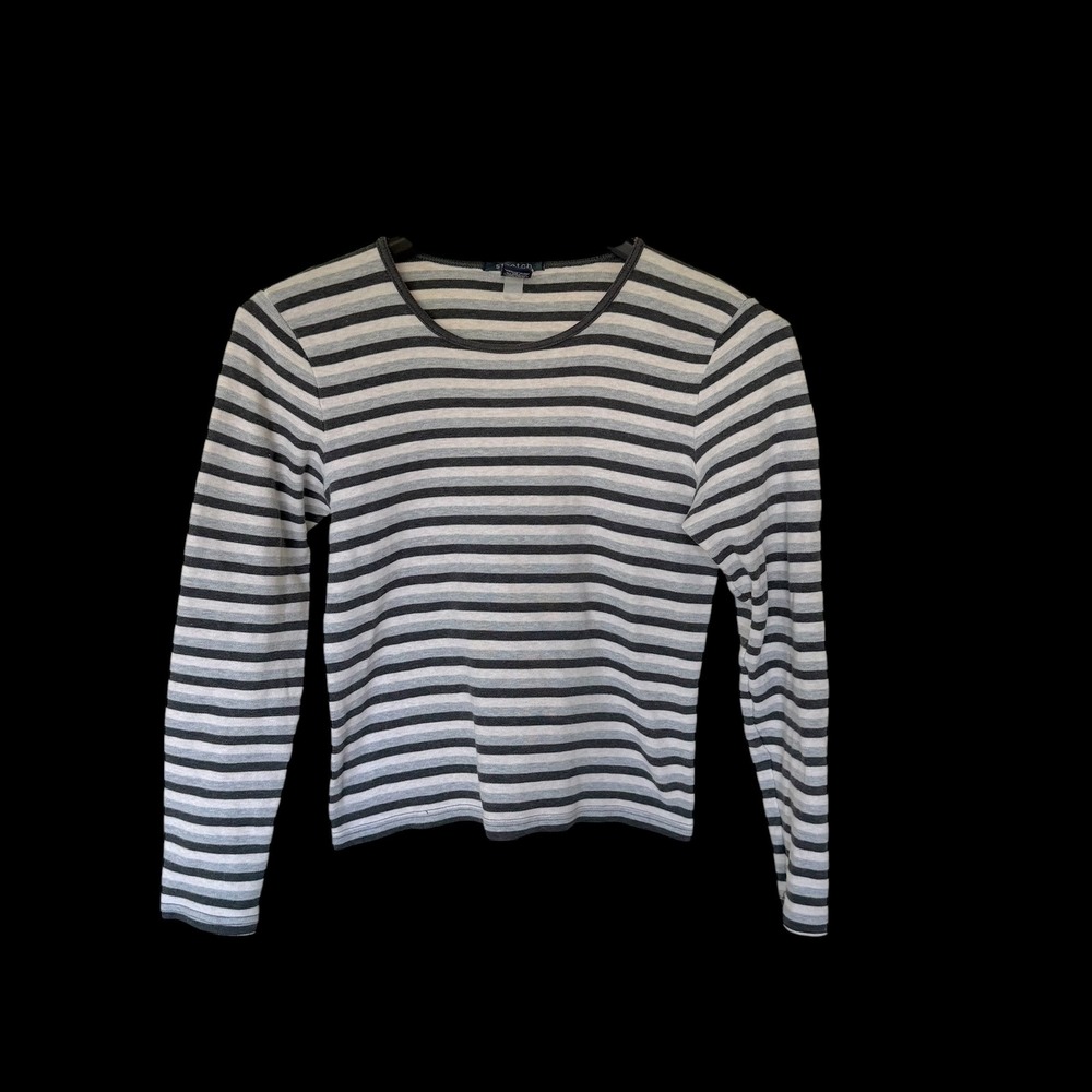 Y2K Gap Stretch XS Long Sleeve Striped Crew Neck‎ Top Grey Charcoal Cotton